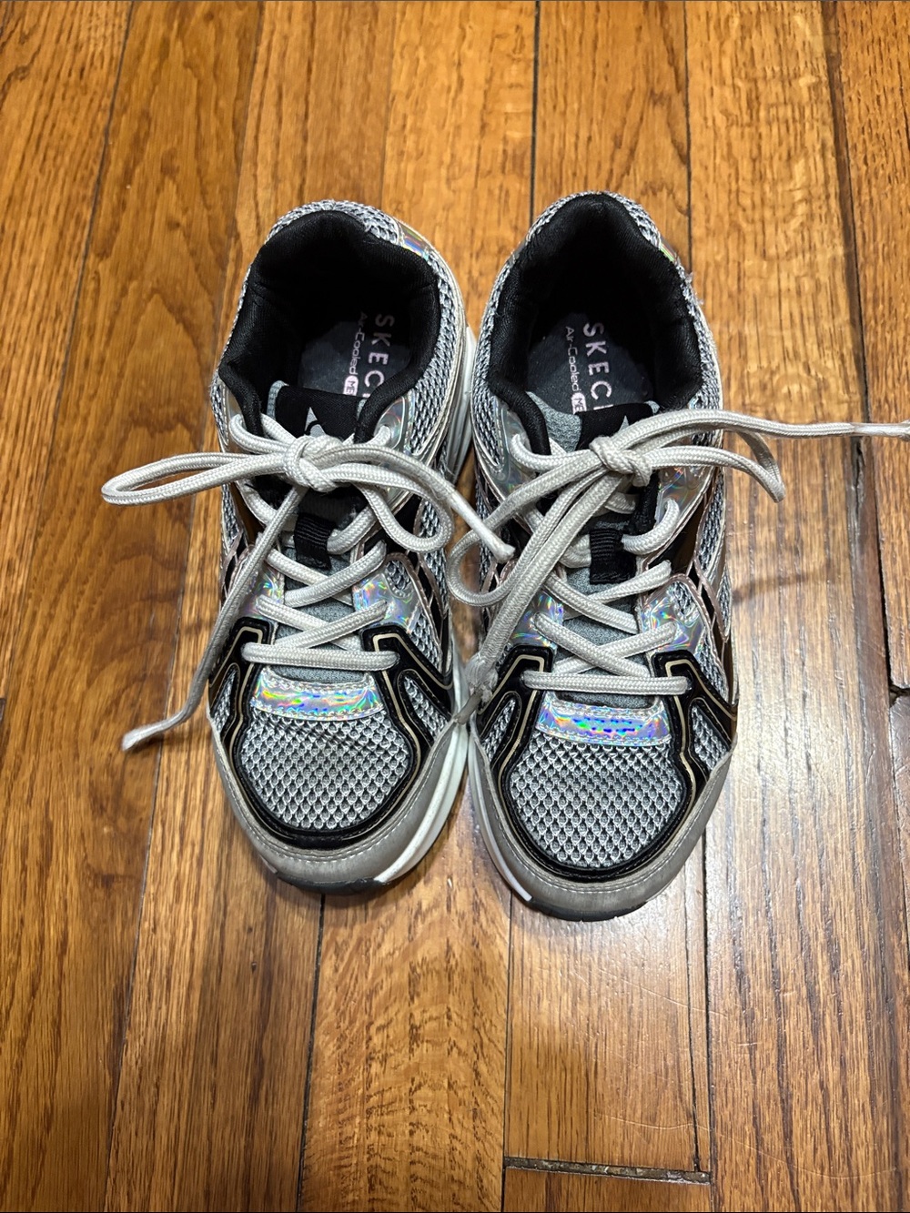 Skechers Kids Silver and Black Holographic Lace-Up Sneakers